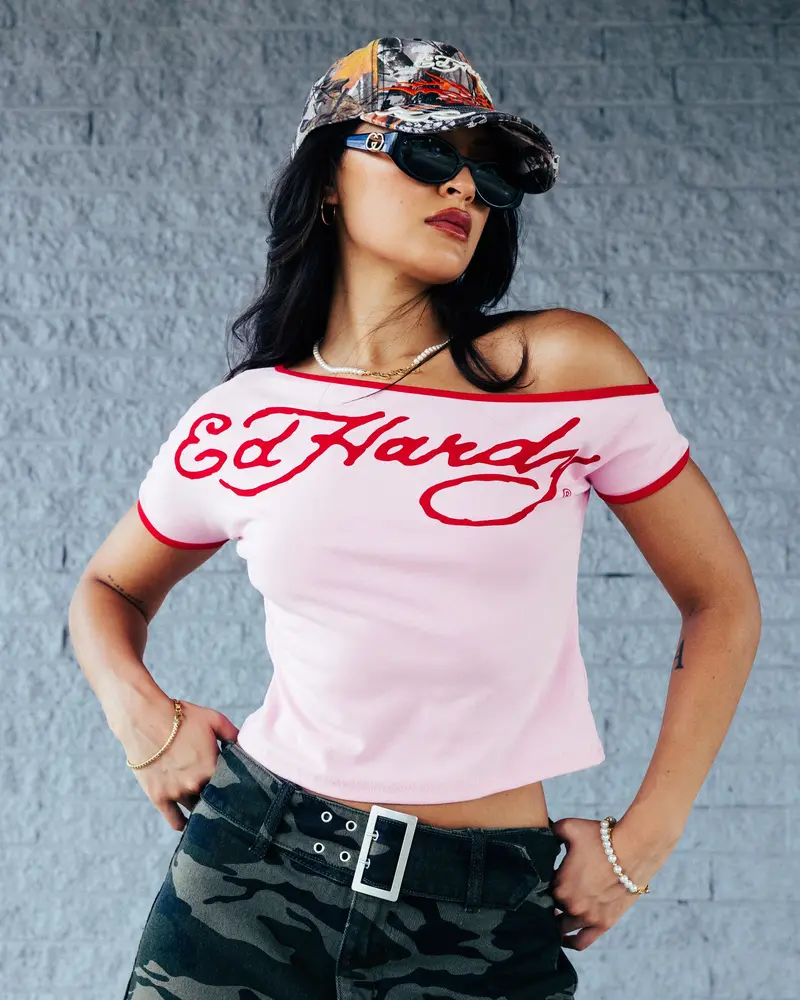 Ed Hardy Women's Aline Baby T-Shirt Pink/Red 1