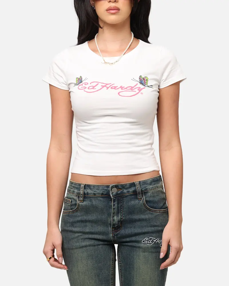 Ed Hardy Women's Butterfly Baby T-Shirt White 1