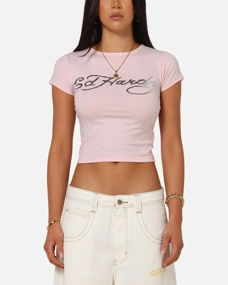Ed Hardy Women's Chrome Baby T-Shirt Pink 1