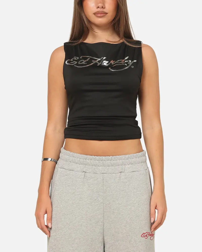 Ed Hardy Women's Chrome Boatneck Tank Black 1