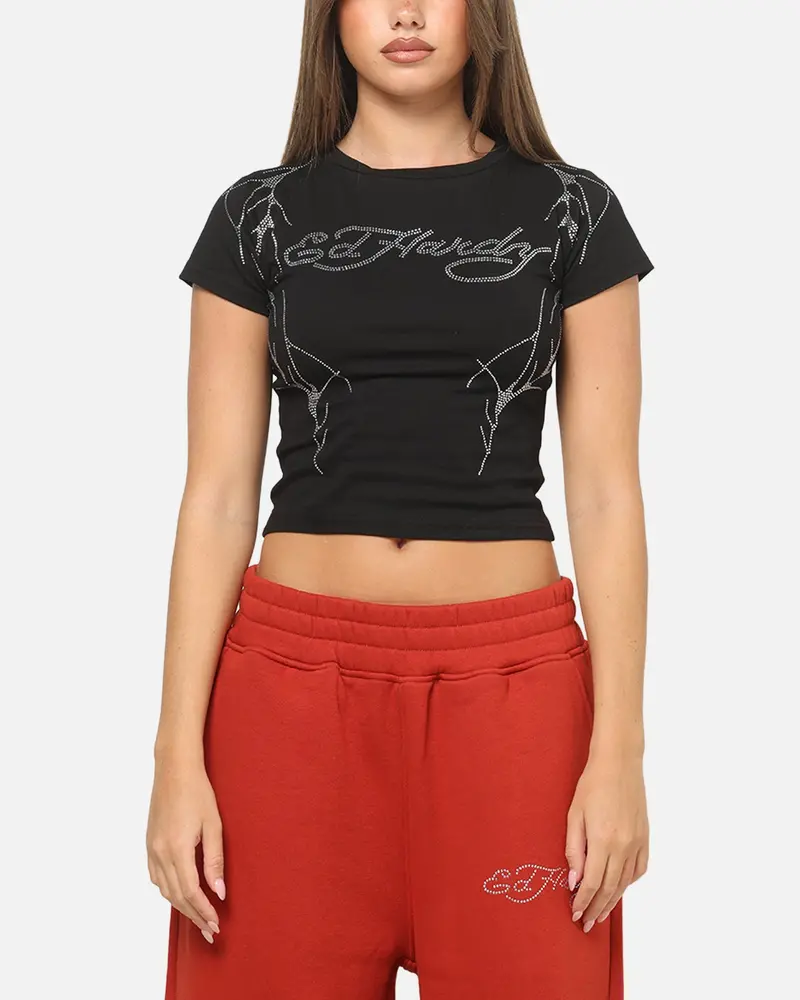 Ed Hardy Women's Cyber Rhinestone Baby T-Shirt Black 1