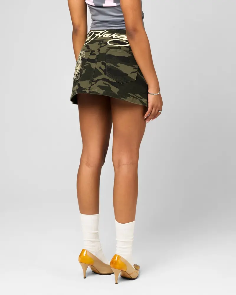 Ed Hardy Women's Denim Mini Skirt Woodland Camo 1