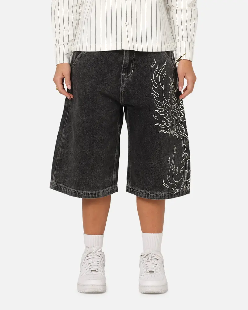 Ed Hardy Women's Distressed Logo Jorts Black 1