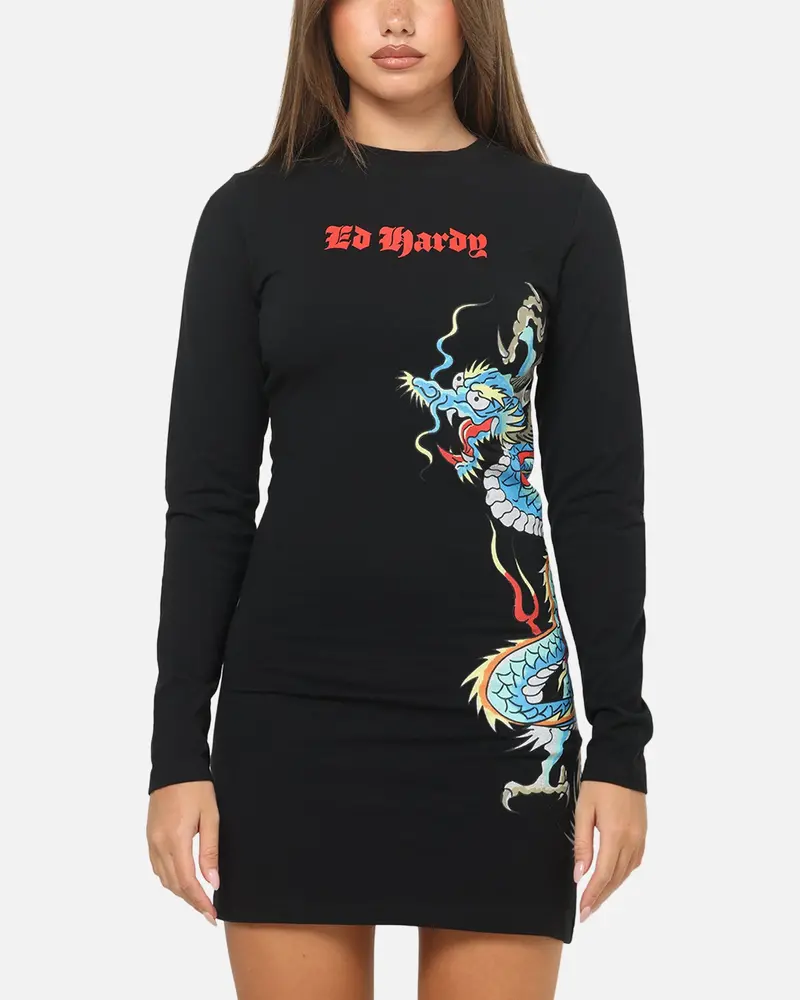 Ed Hardy Women's Dragon Long Sleeve Mini Dress Black 1