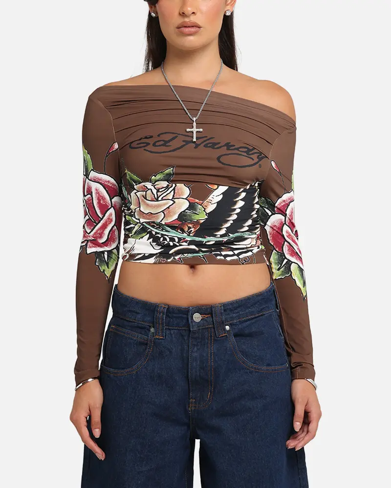 Ed Hardy Women's Eagle Long Sleeve T-Shirt Brown 1