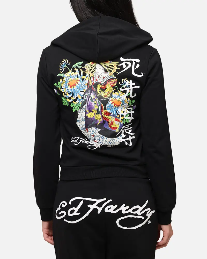 Ed Hardy Women's Flora Zip Hoodie Black 1