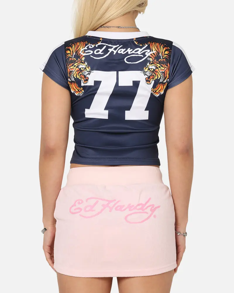 Ed Hardy Women's Football Baby T-Shirt Navy/White 1