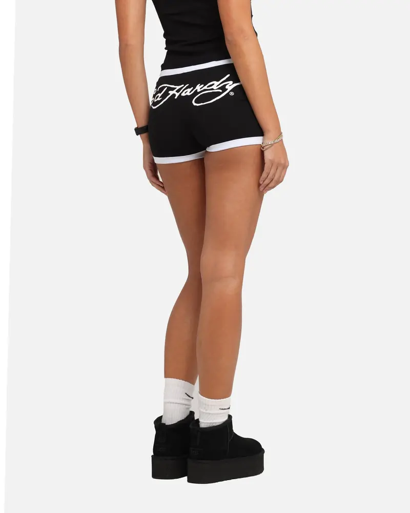 Ed Hardy Women's Logo Mini Shorts Black/White 1