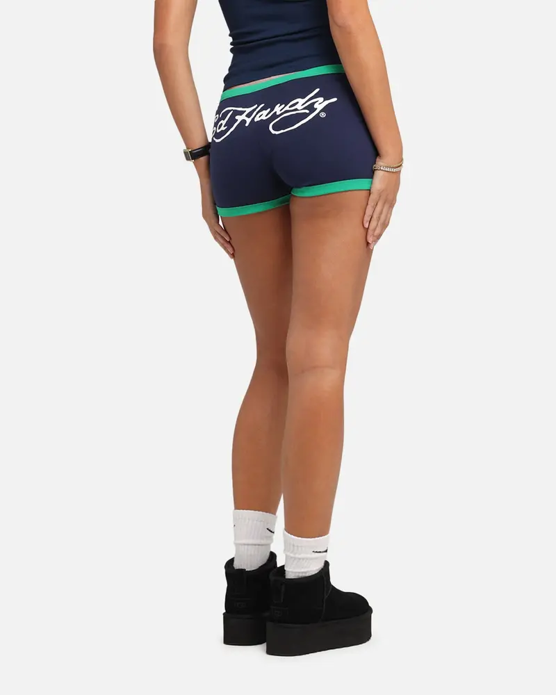 Ed Hardy Women's Logo Mini Shorts Navy/Green 1