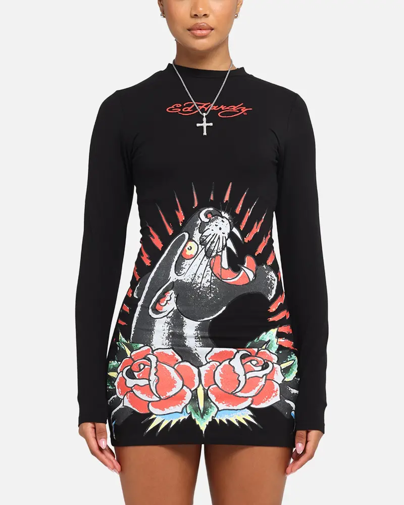 Ed Hardy Women's Panther Long Sleeve Dress Black 1