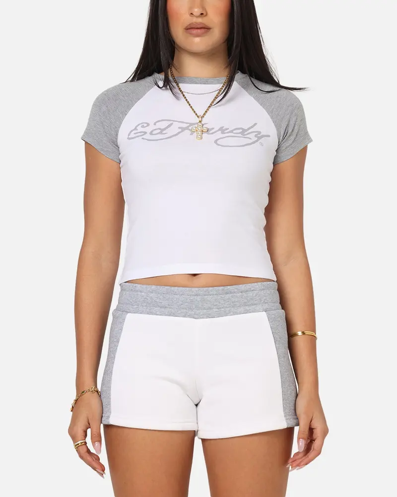 Ed Hardy Women's Raglan Baby T-Shirt White/Grey 1