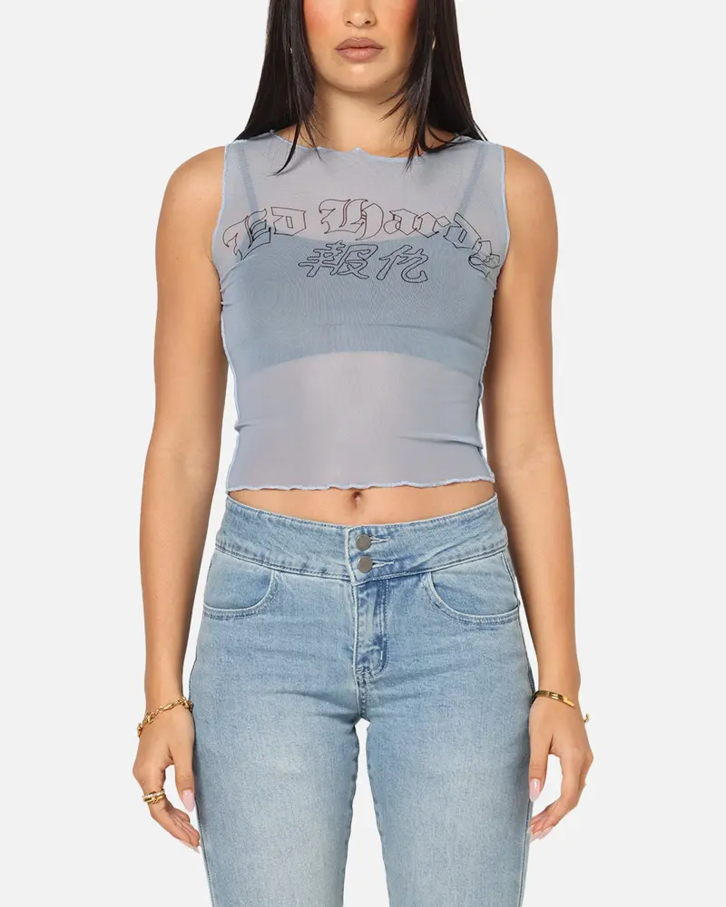 Ed Hardy Women's Revenge Mesh Top Blue 1