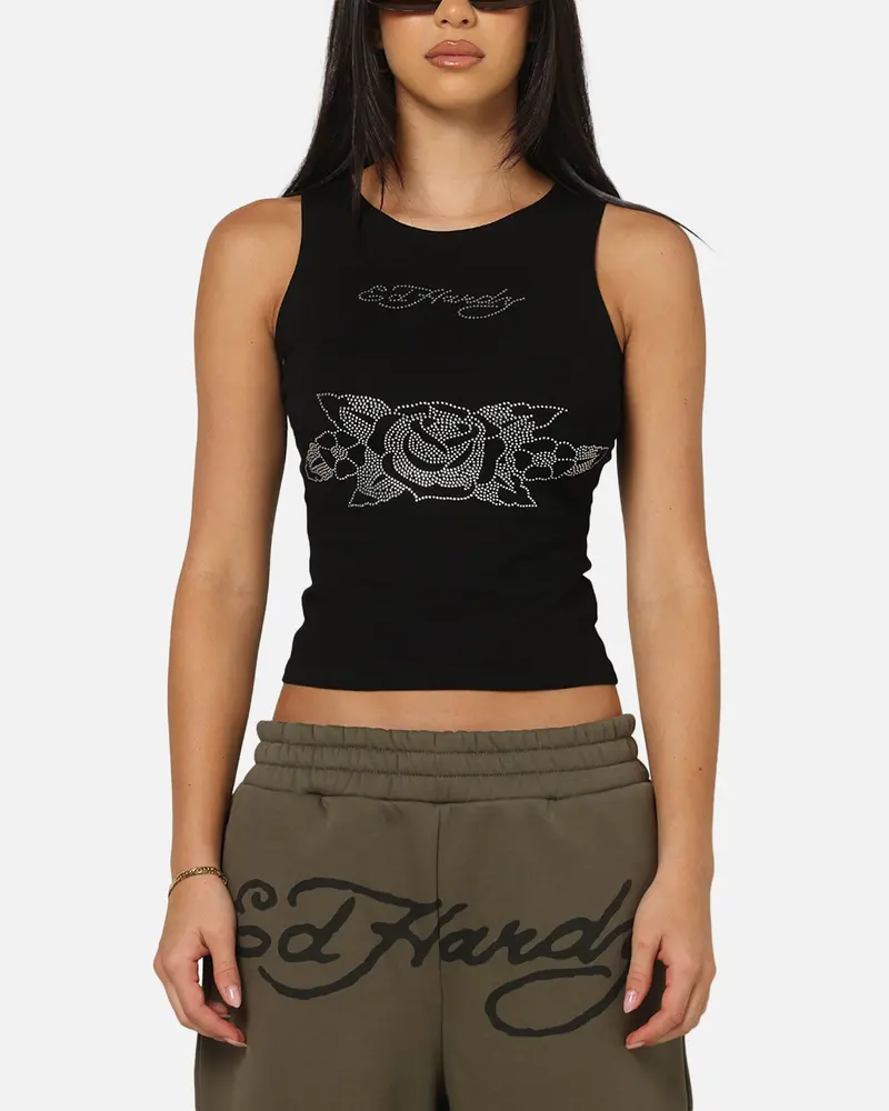 Ed Hardy Women's Rhinestone Rose Tank Black 1