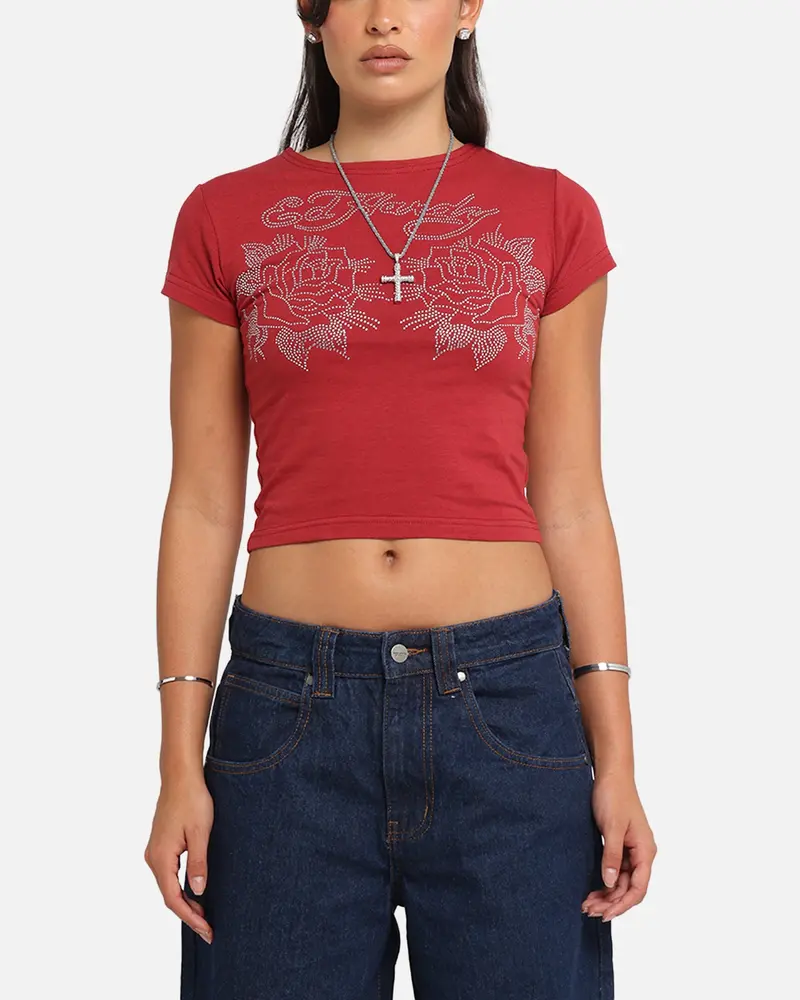 Ed Hardy Women's Rose Baby T-Shirt Red 1