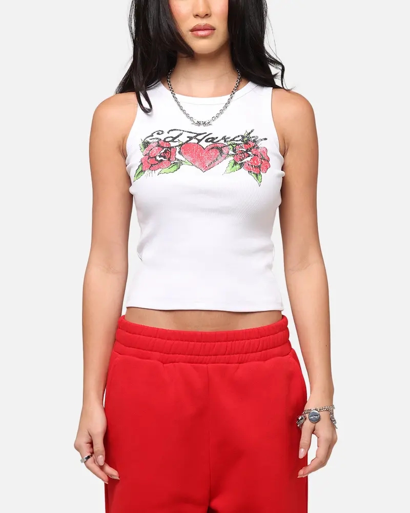 Ed Hardy Women's Rose Tank Top White 1
