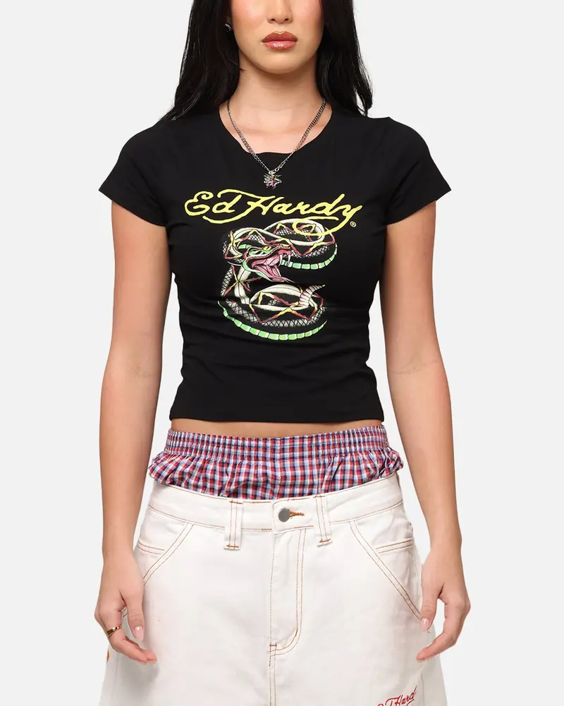Ed Hardy Women's Snake Baby T-Shirt Black 1