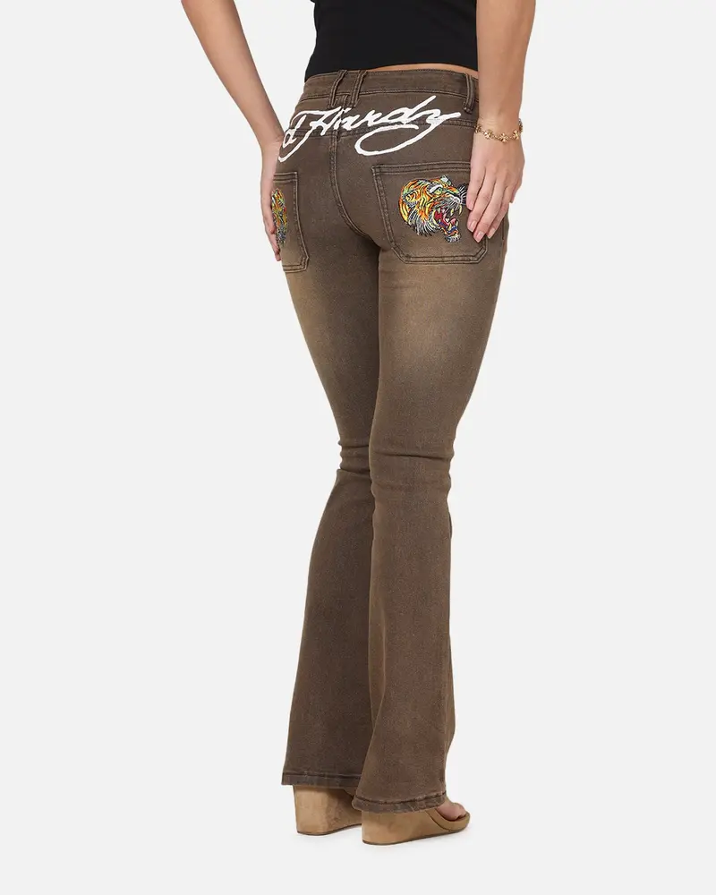 Ed Hardy Women's Tiger Bootcut Jeans Brown 1