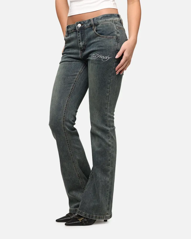 Ed Hardy Women's Tiger Bootcut Jeans Dirty Blue 1