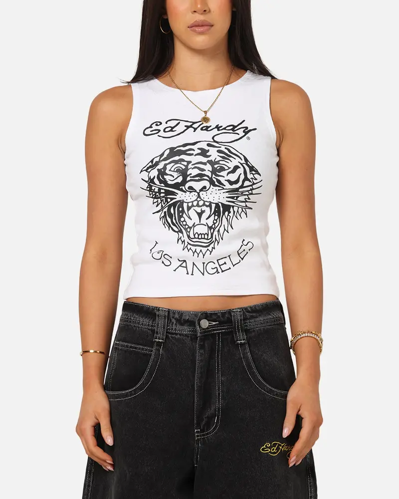 Ed Hardy Women's Tiger Ribbed Tank White 1