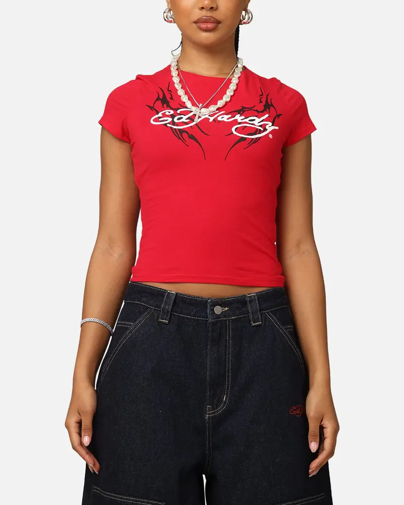 Ed Hardy Women's Tribal Baby T-Shirt Red 1