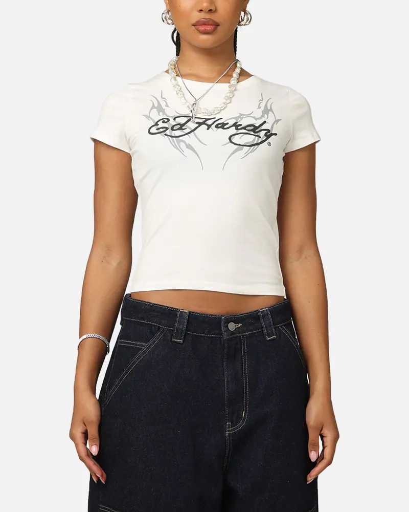 Ed Hardy Women's Tribal Baby T-Shirt White 1