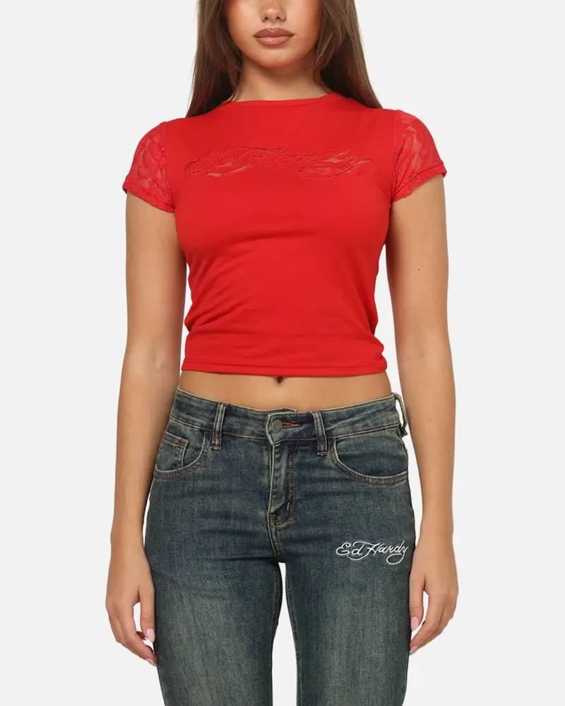 Ed Hardy Women's Veil Baby T-Shirt Red 1