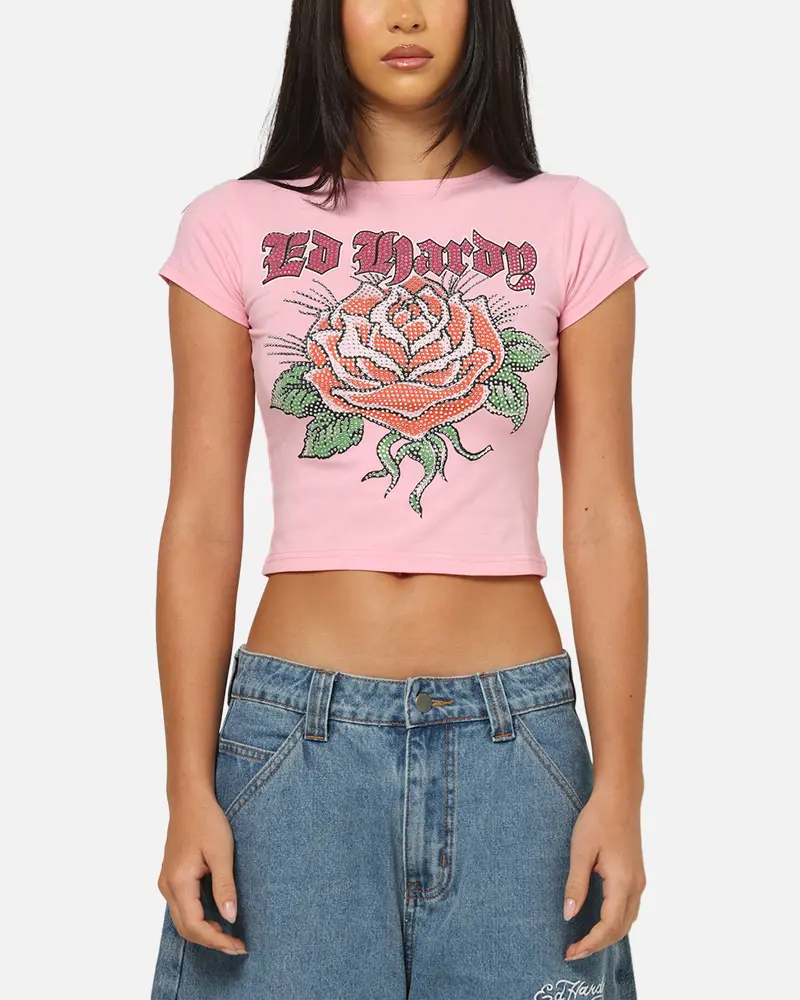 Ed Hardy Women's Wild Rose Baby T-Shirt Pink 1