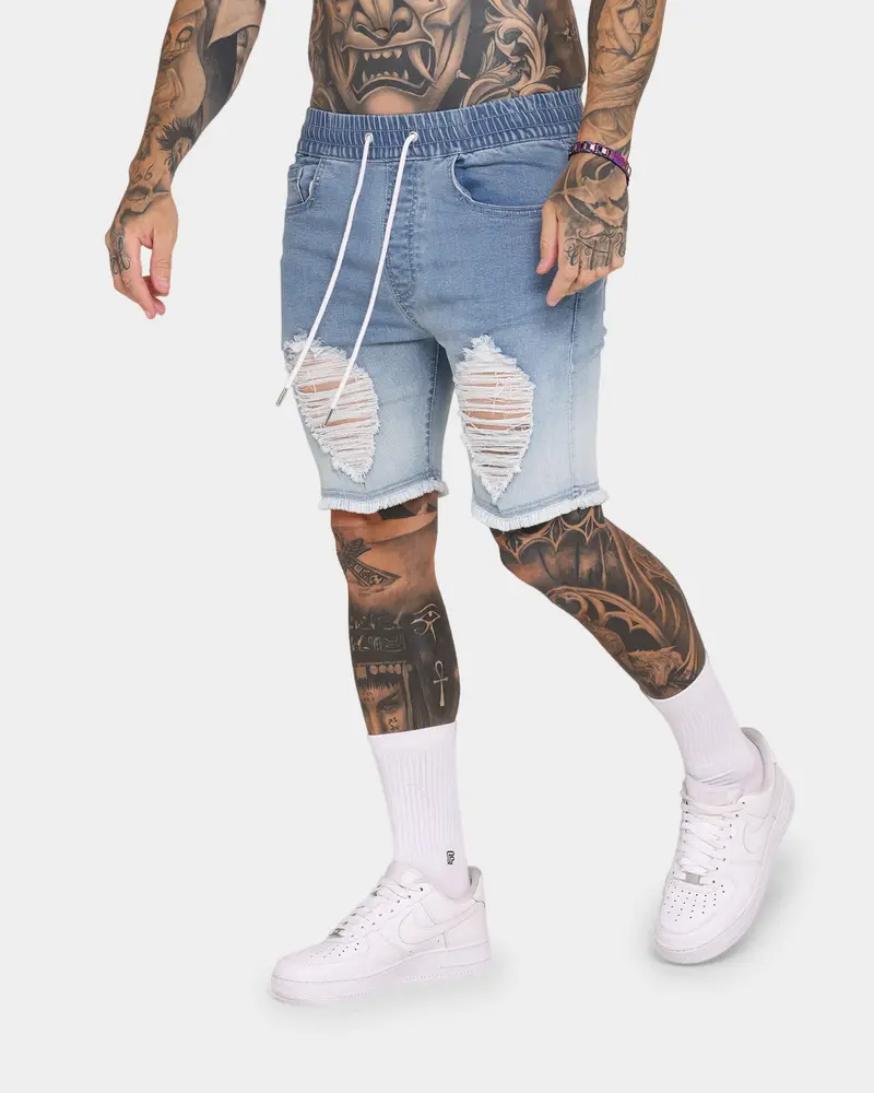 En Es Gunner Skinny Ripped Shorts Gradient Blue 1