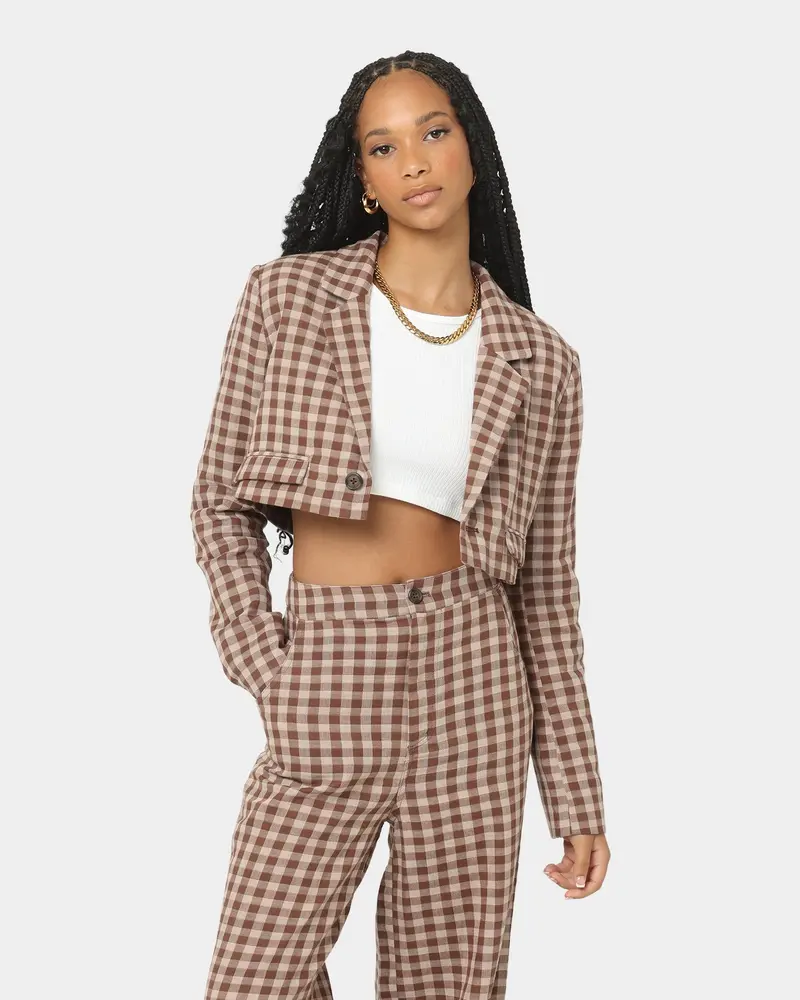 En Es Women's Harvard Cropped Blazer Gingham Aurora 1