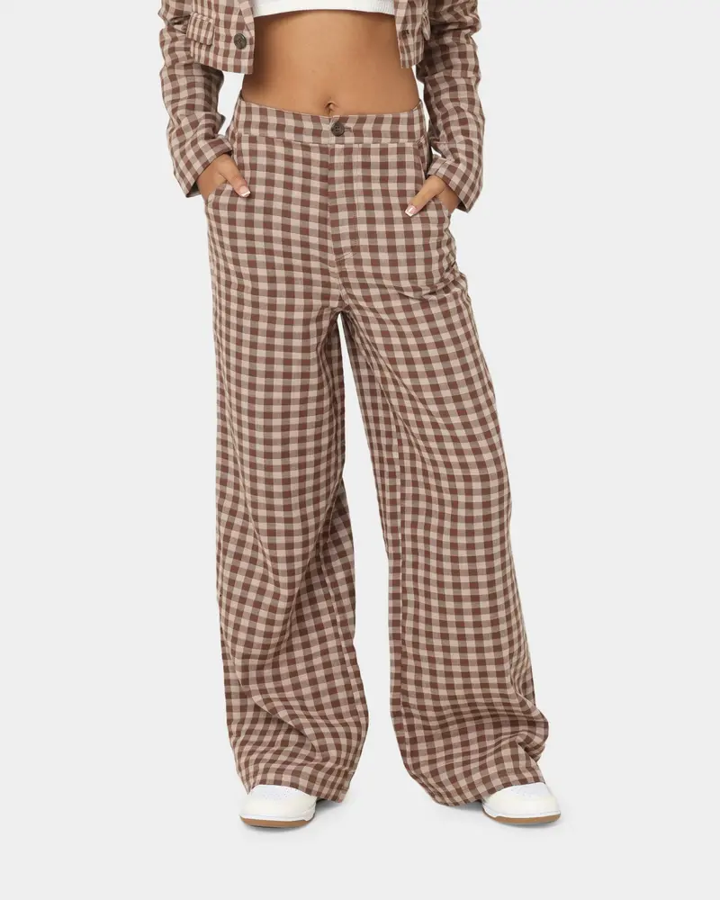 En Es Women's Harvard Wide Leg Pants Gingham Aurora 1