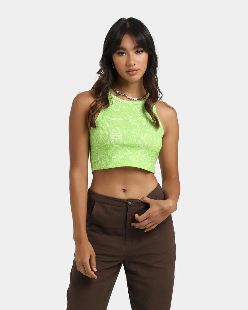 En Es Women's Illusion Cropped Rib Tank Green 1