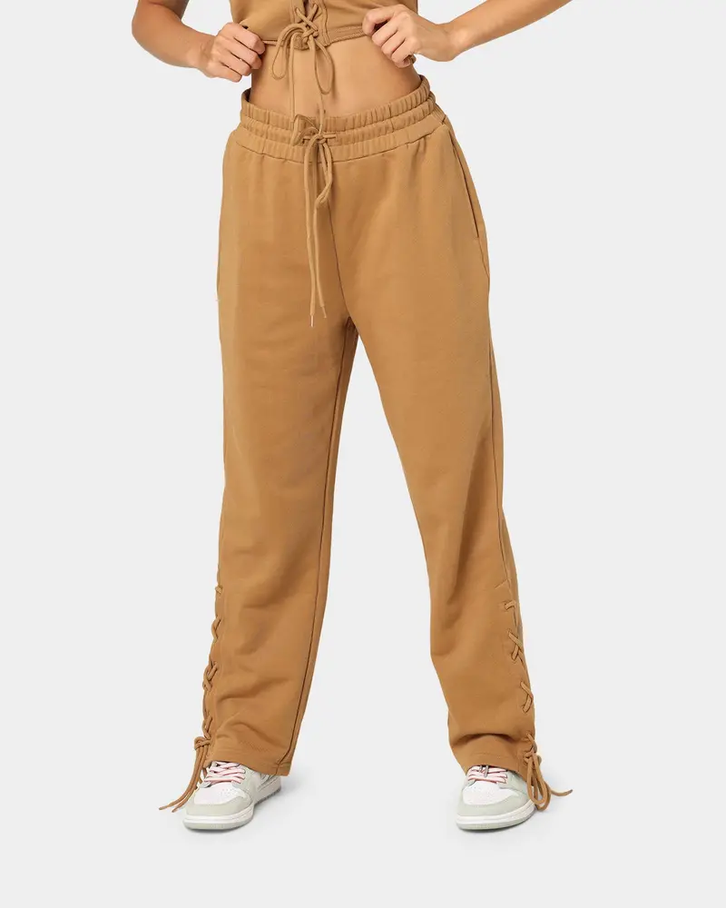 En Es Women's Mason Lace Up Track Pants Tan 1