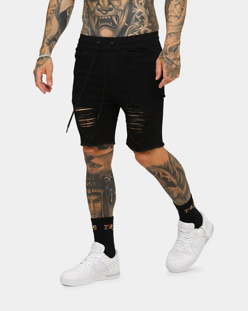 Enes Gunner Skinny Ripped Shorts Black 1