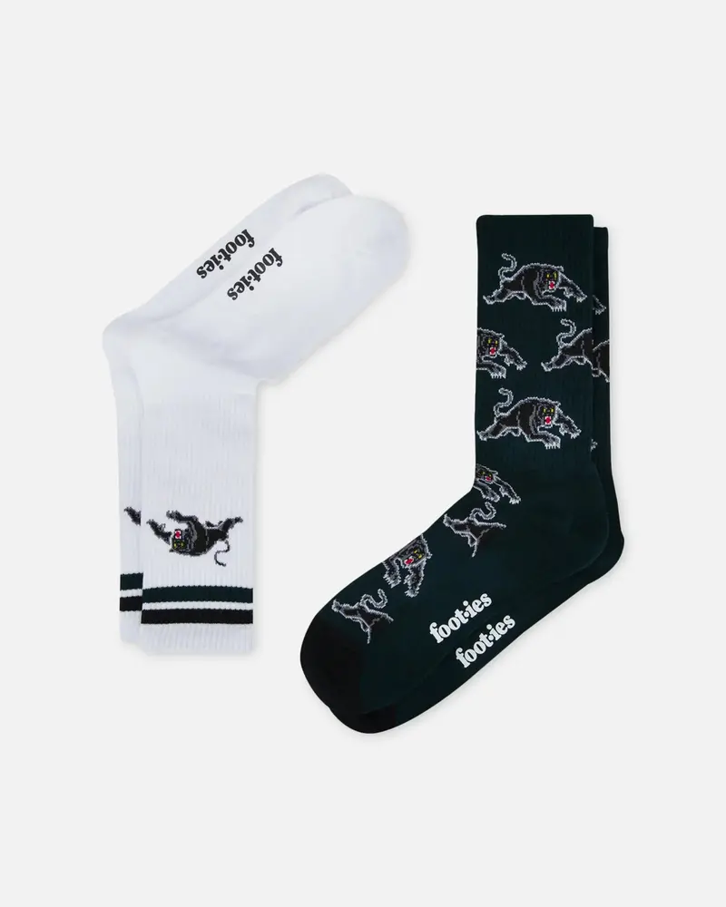 Foot-Ies Penrith Panthers Crew Socks 2 Pack Slate/White 1