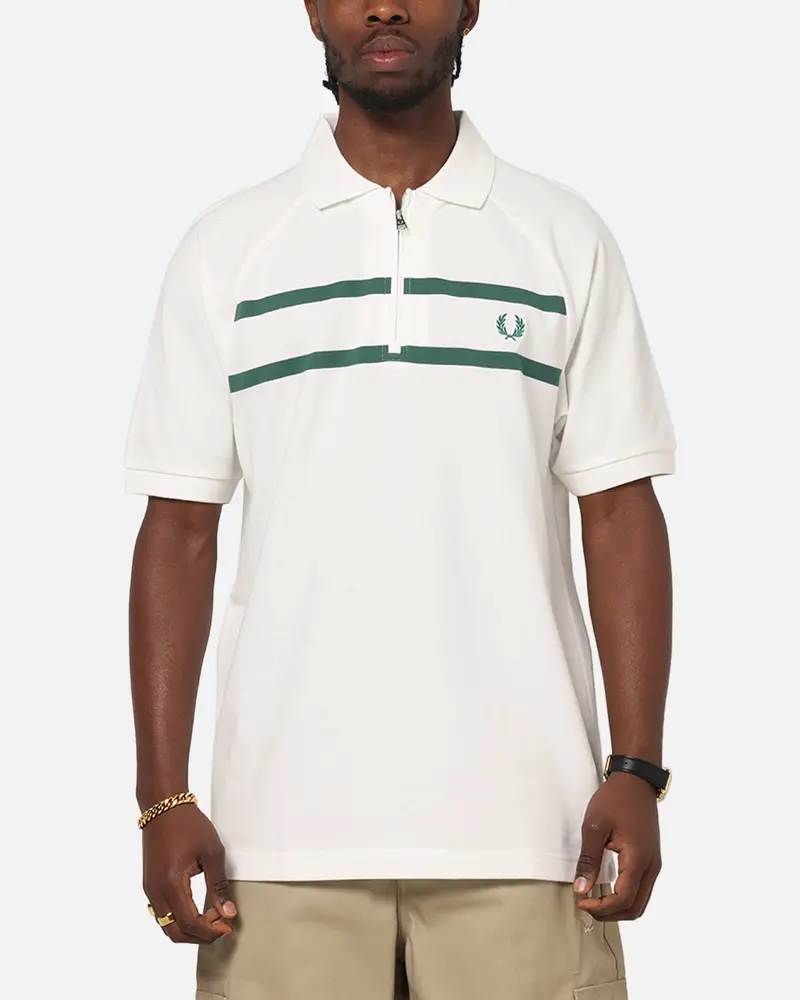 Fred Perry Crepe Pique Zip Neck Polo Shirt Snow White 1