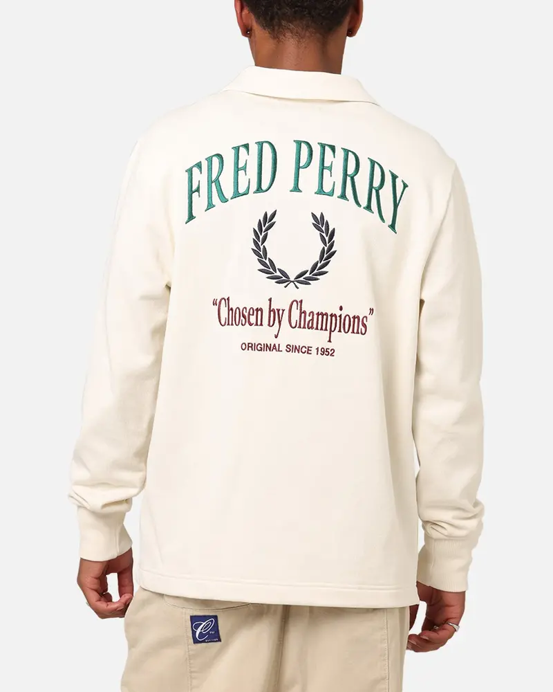 Fred Perry Embroidered Champion Collared Sweatshirt Ecru 1