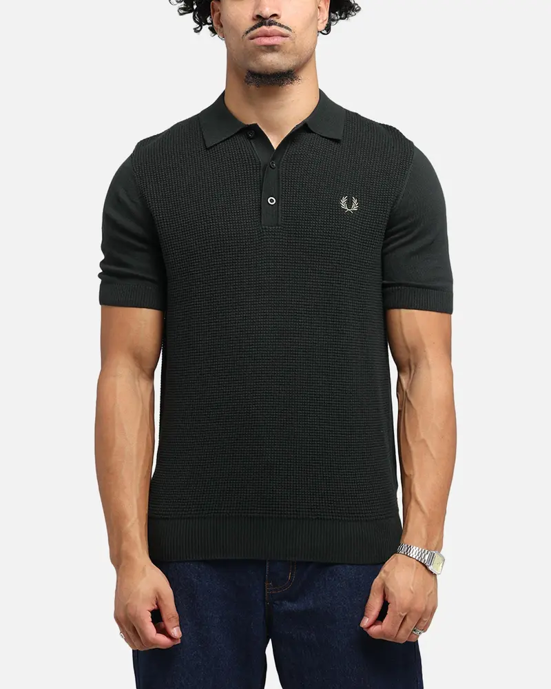 Fred Perry Waffle Stitch Knitted Shirt Green 1