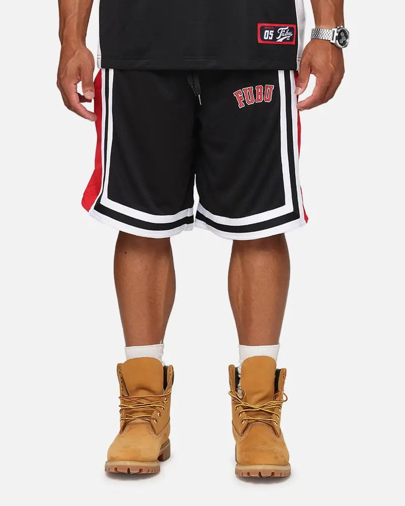 Fubu College Mesh Shorts Black/Red/White 1