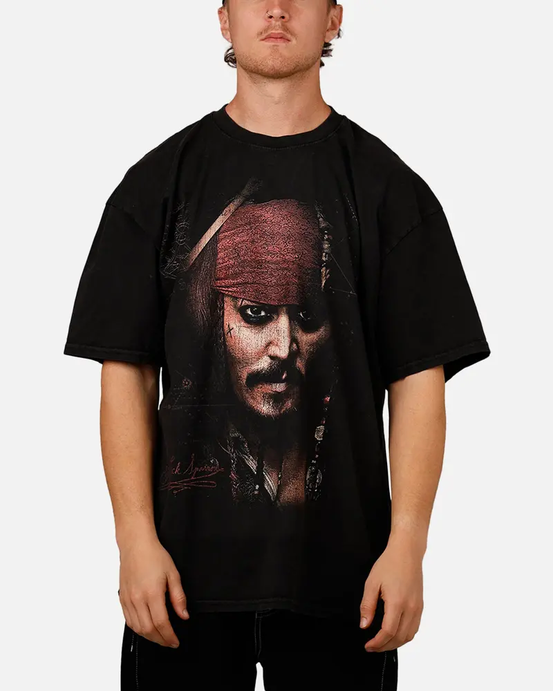 Goat Crew Disney Pirates Of The Caribbean Jack Sparrow Heavy T-Shirt Vintage Black 1