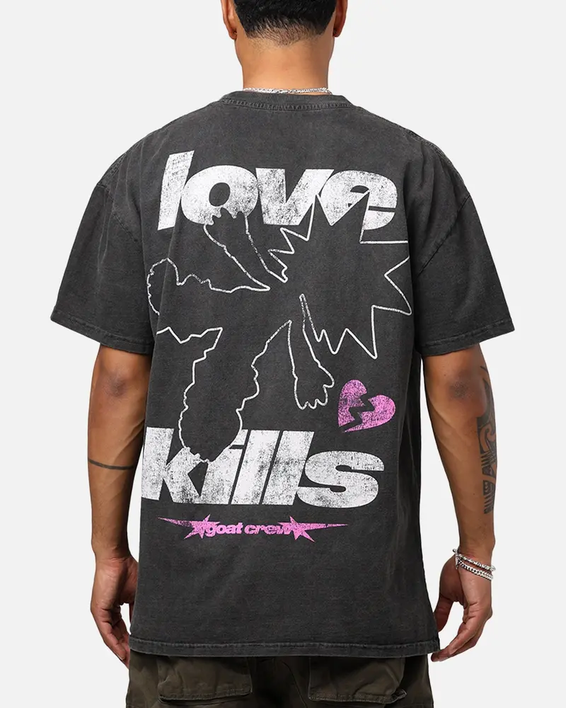 Goat Crew Love Kills Heavyweight T-Shirt Black Wash 1