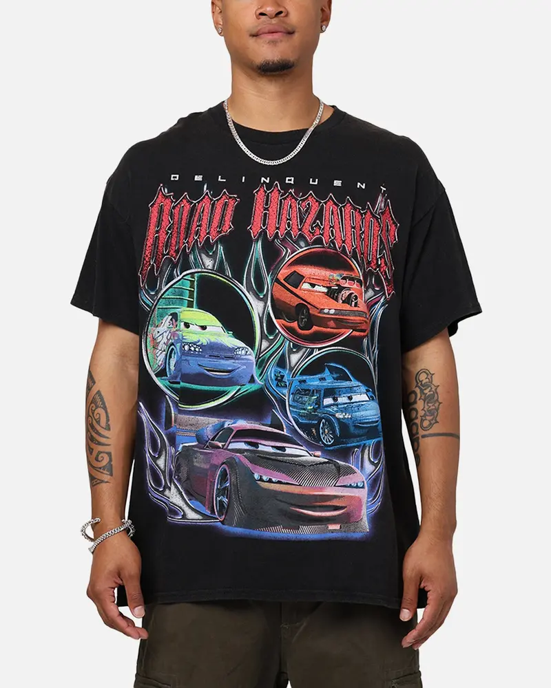 Goat Crew - Pixar Cars Delinquent Road Hazards Vintage T-Shirt Black Wash 1