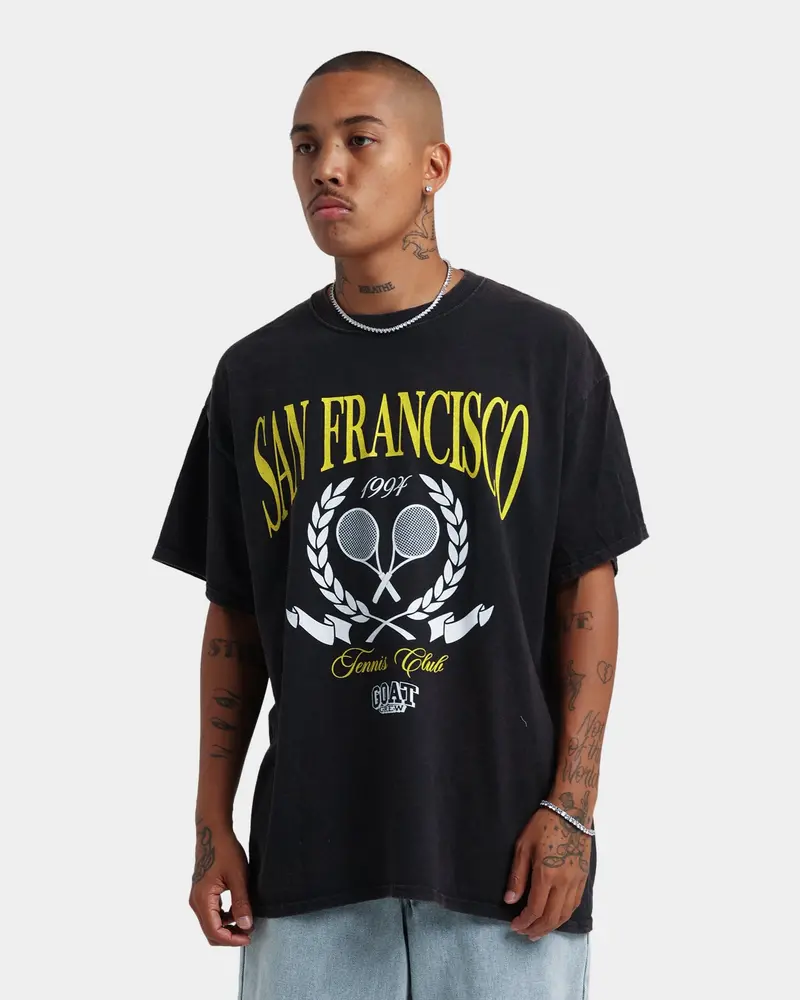 Goat Crew Tennis Club Vintage T-Shirt Black Wash 1