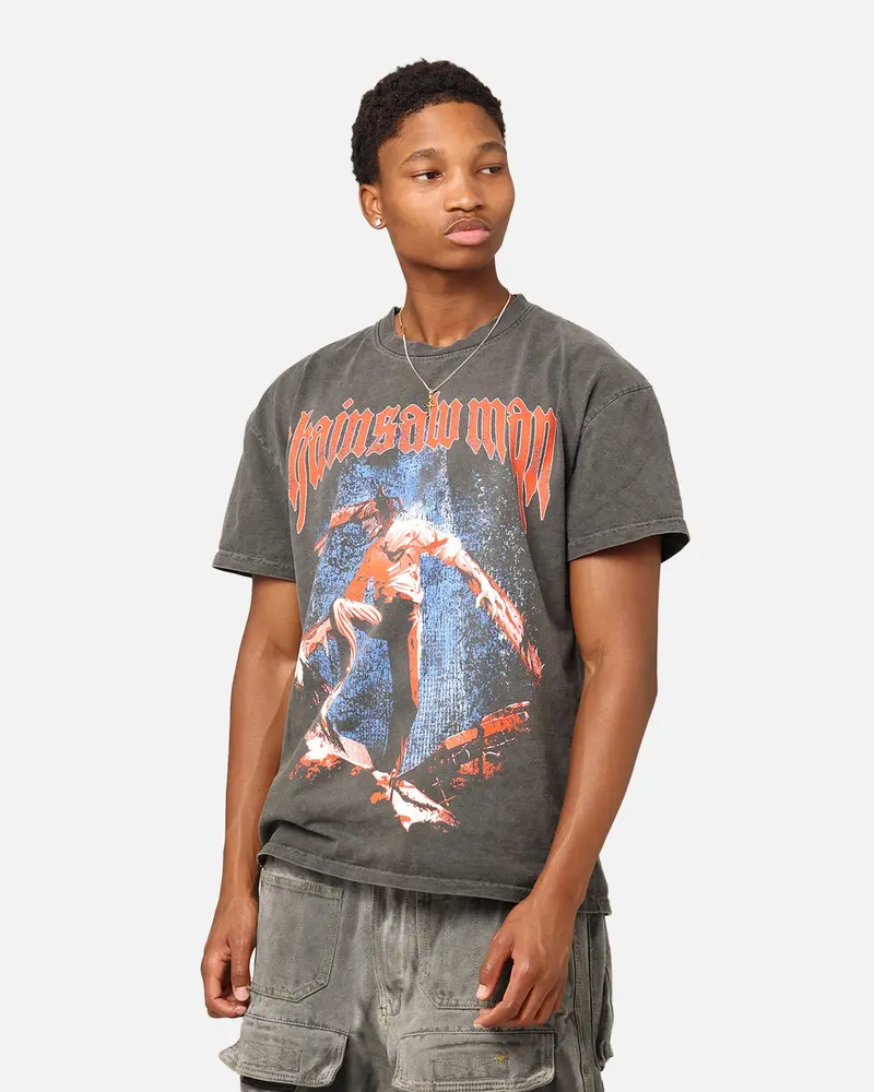 Goat Crew X Chainsaw Man Heavyweight T-Shirt Black Wash 1