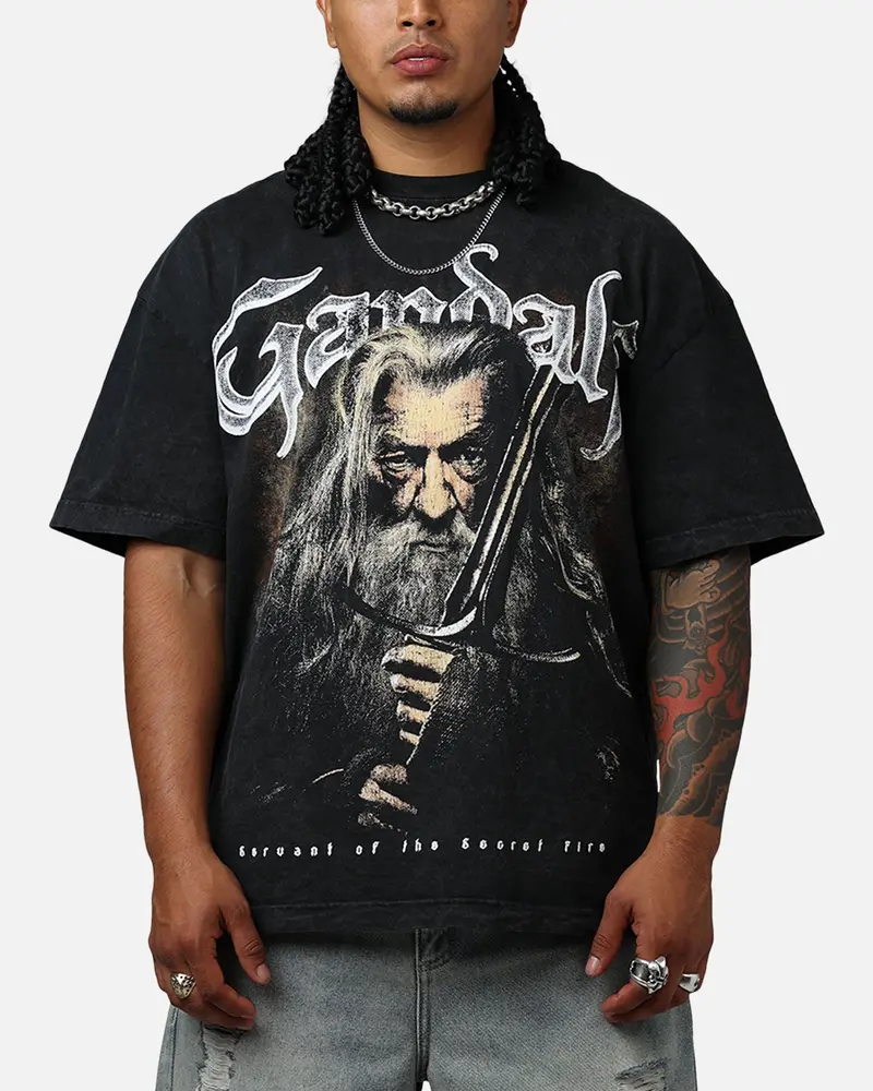 Goat Crew X Lord Of The Rings Gandalf Fire Vintage T-Shirt Black Acidwash 1