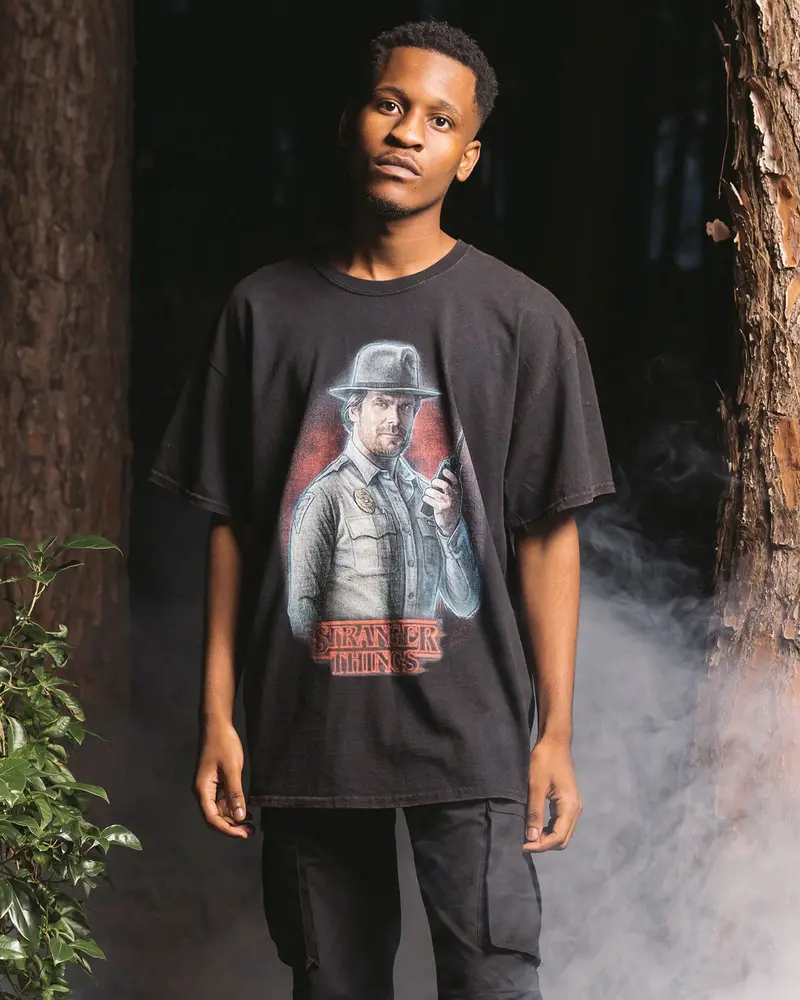 Goat Crew X Stranger Things Chief Hopper Vintage T-Shirt Black Wash 1