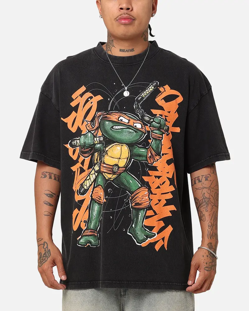 Goat Crew X Teenage Mutant Ninja Turtles Michelangelo X Sofles Vintage T-Shirt Black Acidwash 1