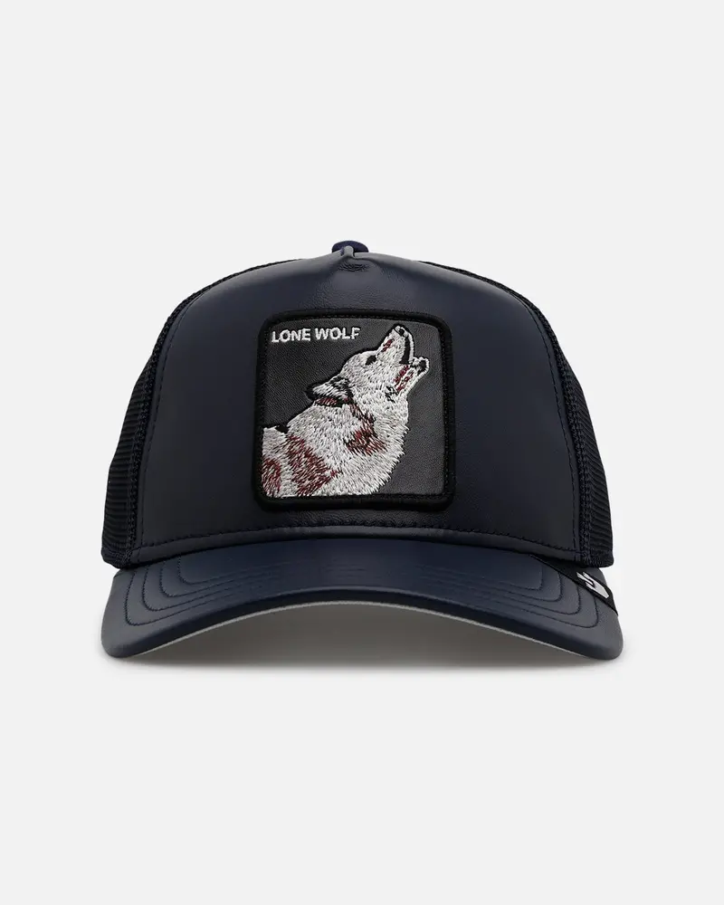 Goorin Bros The Lone Wolf Leather Trucker Snapback Navy 1