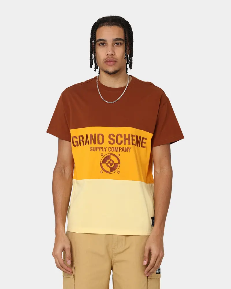 Grand Scheme Colour Block T-Shirt Brown/Yellow 1