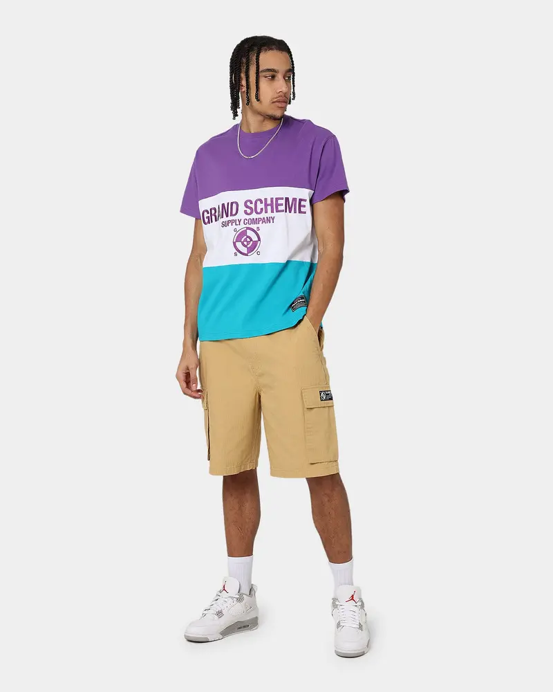 Grand Scheme Colour Block T-Shirt Purple/White/Blue 2