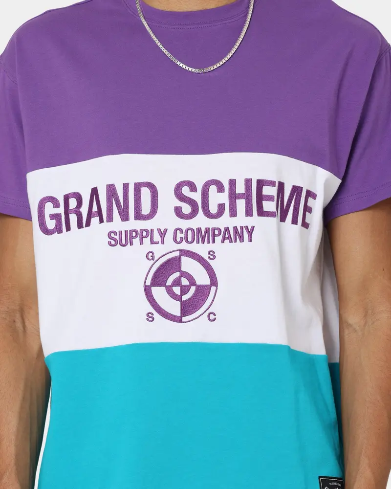 Grand Scheme Colour Block T-Shirt Purple/White/Blue 3
